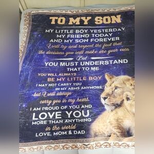 1192- To My Son From Mom & Dad Motivational Blanket Throw NWT